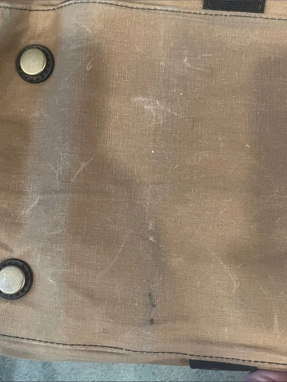 Fossil Canvas Duffel Bag in Tan with Dark Brown Straps